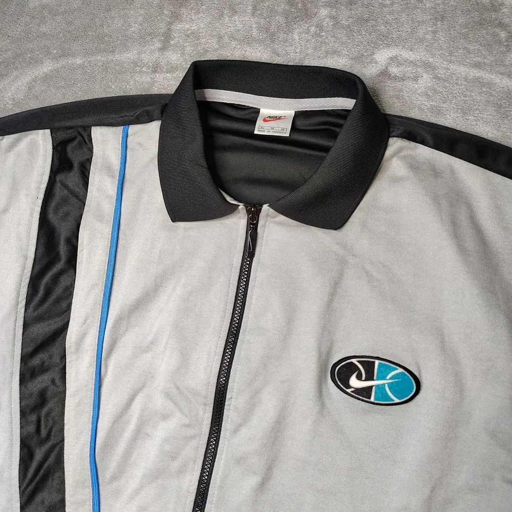 Vintage Nike Full Zip Polo Shirt Mens XL Grey Black Colorblock Basketball Y2K